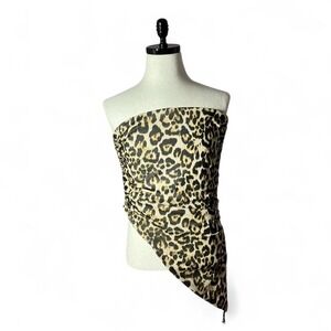 Mixed Threads Leopard Print Ruched Halter Top Scarf Bandana Top Women XL‎